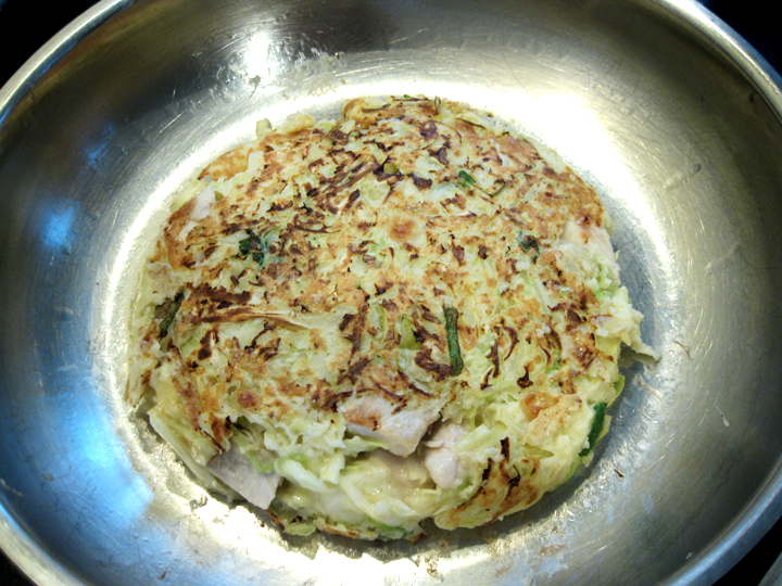 Okonomiyaki flipped over