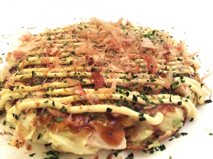 Bonito flakes on okonomiyaki