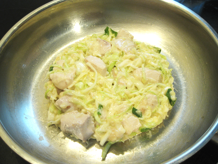 Okonomiyaki batter in pan